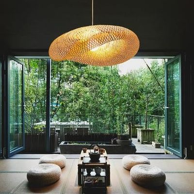 مصباح تصميم فني إبداعي زخرفي مصباح شنطة الخيزران