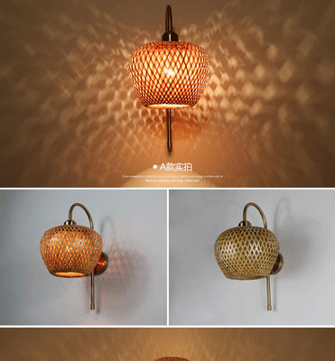 E27 مصباح الحائط الخيزران المنسوج LED Sconce 3500K لغرفة النوم الحمام