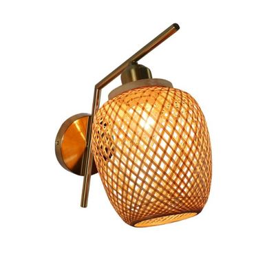 E27 مصباح الحائط الخيزران المنسوج LED Sconce 3500K لغرفة النوم الحمام