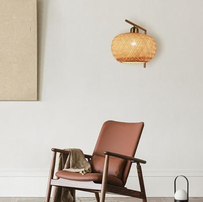 E27 مصباح الحائط الخيزران المنسوج LED Sconce 3500K لغرفة النوم الحمام