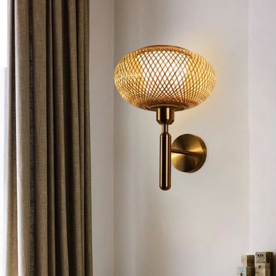 E27 مصباح الحائط الخيزران المنسوج LED Sconce 3500K لغرفة النوم الحمام