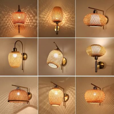 E27 مصباح الحائط الخيزران المنسوج LED Sconce 3500K لغرفة النوم الحمام